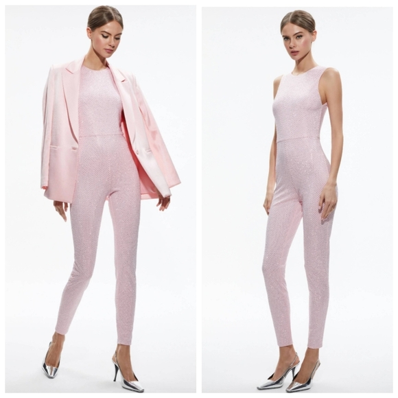 ALICE + OLIVIA FREDDIE CREWNECK EMBELLISHED CATSUIT SIZE 6 $595 - Picture 5 of 11